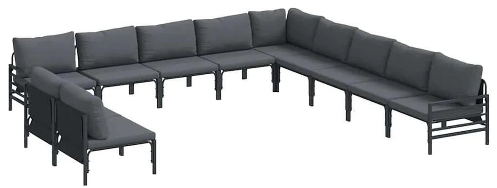vidaXL Σετ Καναπέ Κήπου με μαξιλάρι 11 pcs Μαύρο Ατσάλι