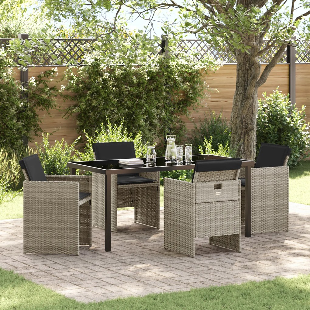 vidaXL Σετ Γκρι Poly Rattan 5 Τεμαχίων για Κήπο με Μαξιλάρια