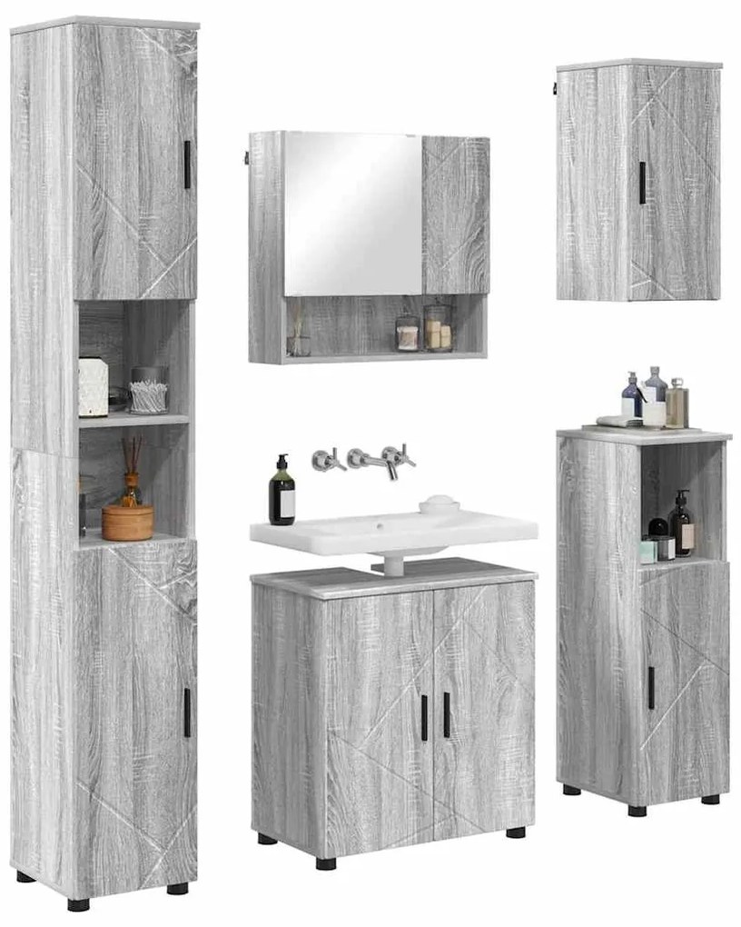 vidaXL Σετ Επίπλων Μπάνιου με πόρτα 5 pcs Γκρι sonoma 61 x 35 x 64 εκ.