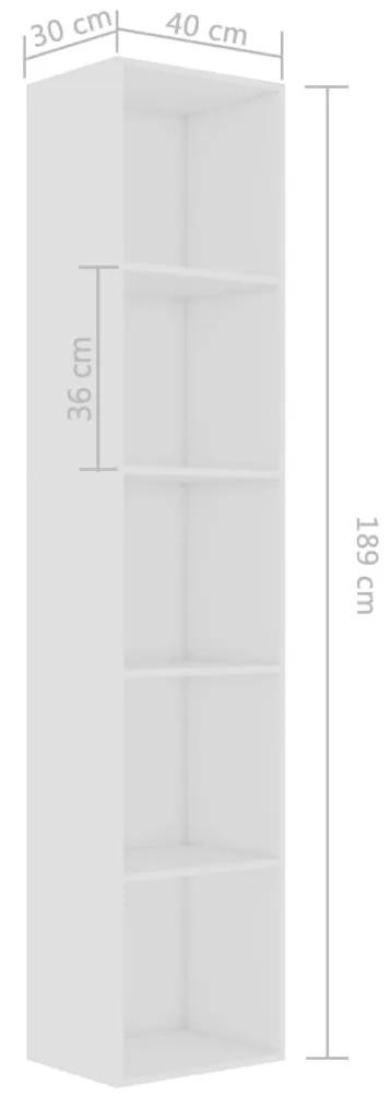 Βιβλιοθήκη Λευκή 40 x 30 x 189 εκ. από Μοριοσανίδα - Λευκό