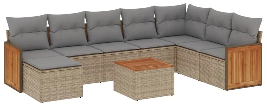 vidaXL Σαλόνι Κήπου Σετ 9 τεμ. Μπεζ Συνθετικό Ρατάν με Μαξιλάρια