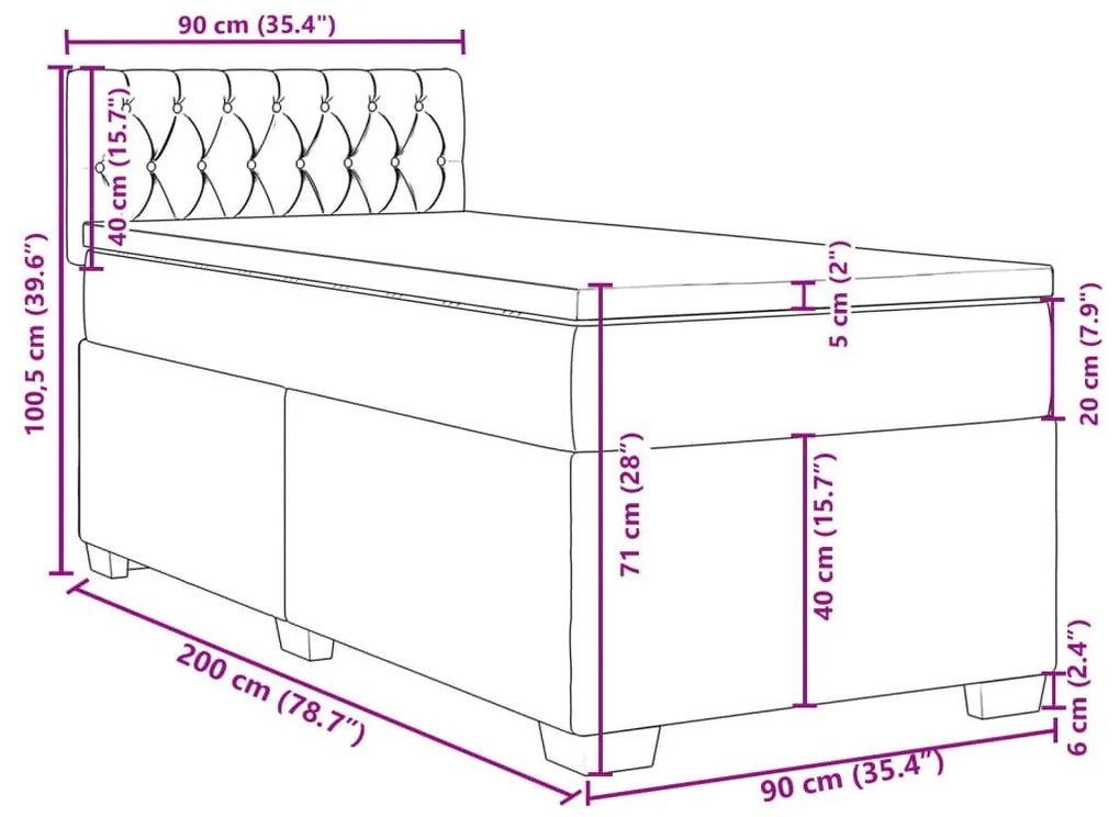 Κρεβάτι Boxspring με Στρώμα Ανοιχτό Γκρι 90x200 εκ. Βελούδινο - Γκρι