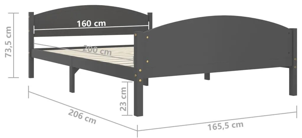 vidaXL Πλαίσιο Κρεβατιού Σκούρο Γκρι 160x200 εκ. από Μασίφ Ξύλο Πεύκου