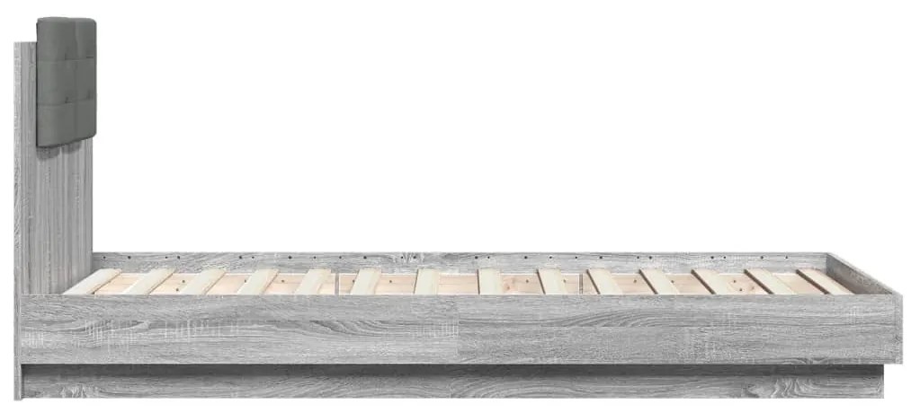 vidaXL Πλαίσιο Κρεβατιού με Κεφαλάρι και LED Γκρι sonoma 75 x 190 εκ.