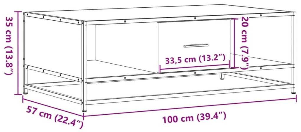 Τραπεζάκι Σαλονιού Καπνιστή Δρυς 100x57x35 εκ. Επ. Ξύλο/Μέταλλο - Καφέ