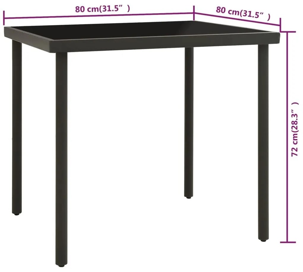 Τραπεζαρία Εξωτερικού Χώρου Ανθρακί 80x80x72 εκ. Γυαλί / Ατσάλι - Ανθρακί