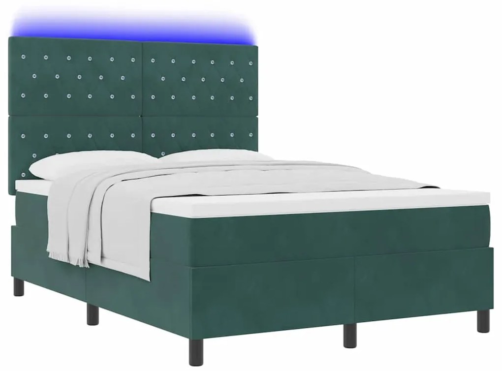 vidaXL Κρεβάτι με ελατήρια Σκούρο πράσινο 140 x 190 cm Βελούδο