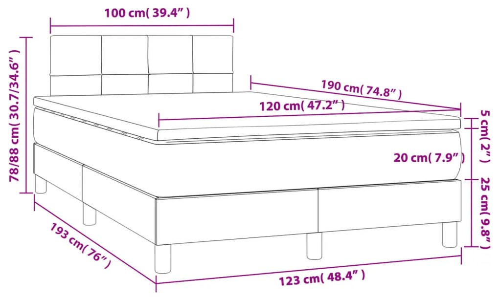 Κρεβάτι Boxspring με Στρώμα & LED Σκ.Καφέ 120x190εκ. Υφασμάτινο 3270042