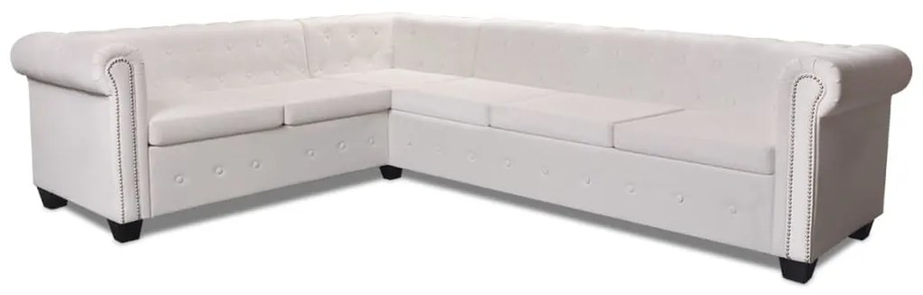 vidaXL Καναπές Γωνιακός Εξαθέσιος Chesterfield Λευκός Συνθετικό Δέρμα