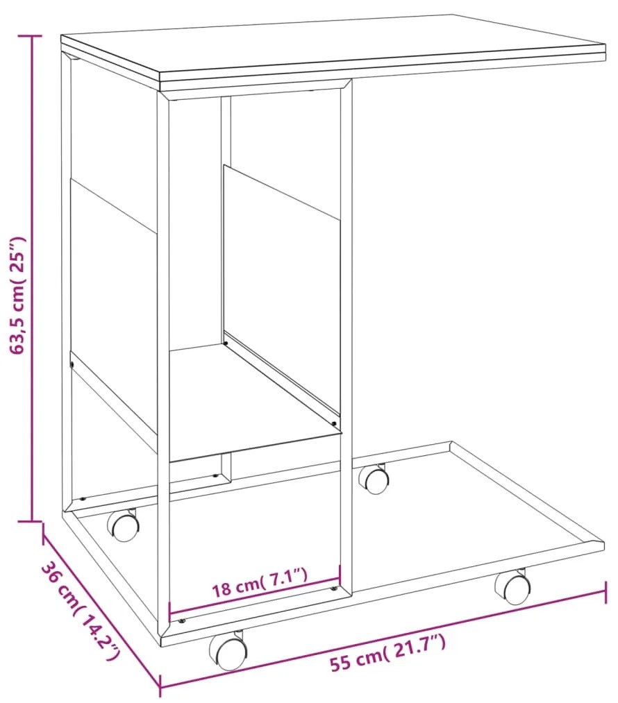 Βοηθητικό Τραπέζι με Ρόδες Μαύρο 55 x 36 x 63,5 εκ. Επεξ. Ξύλο - Μαύρο