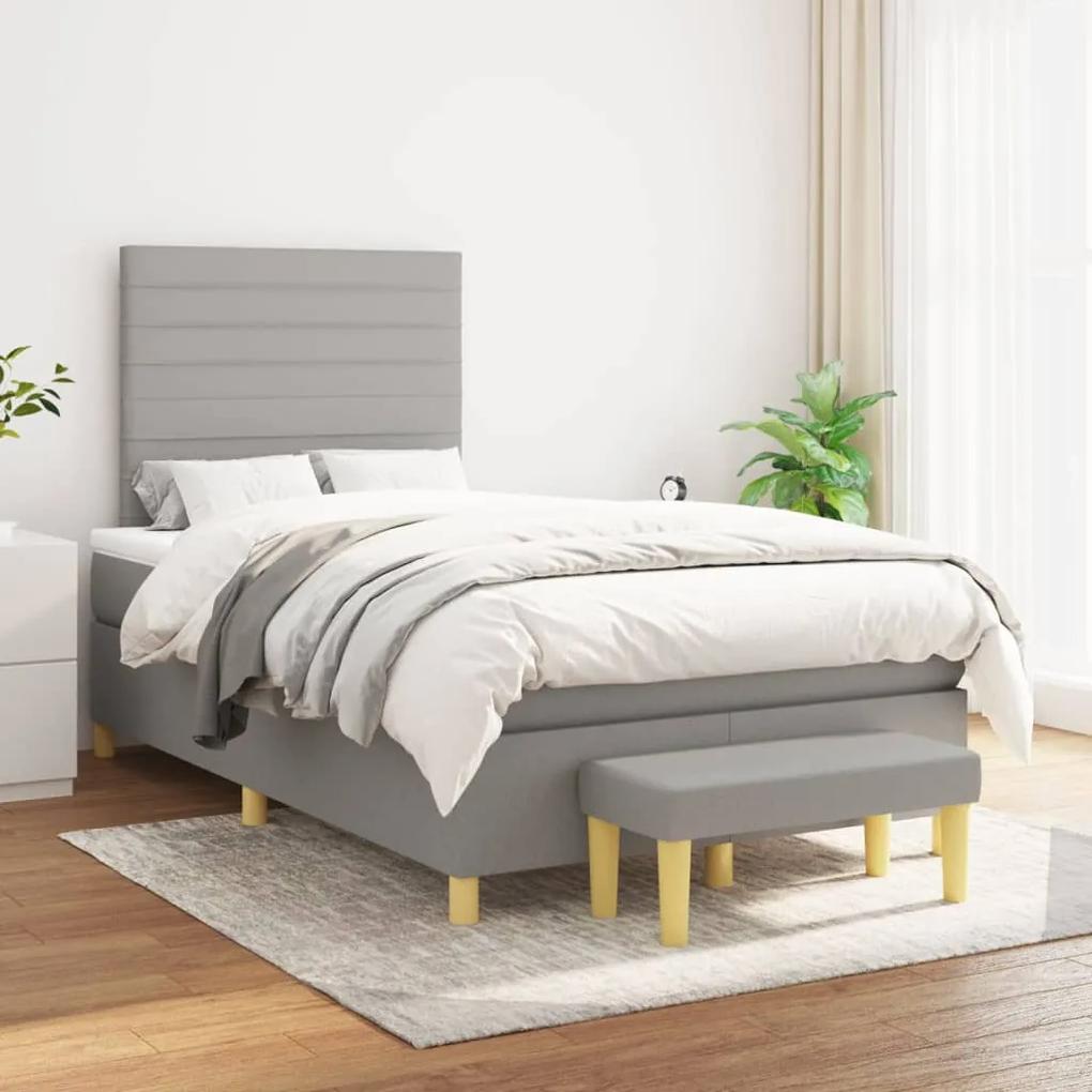 Κρεβάτι Boxspring με Στρώμα Ανοιχτό Γκρι 120x200 εκ. Υφασμάτινο