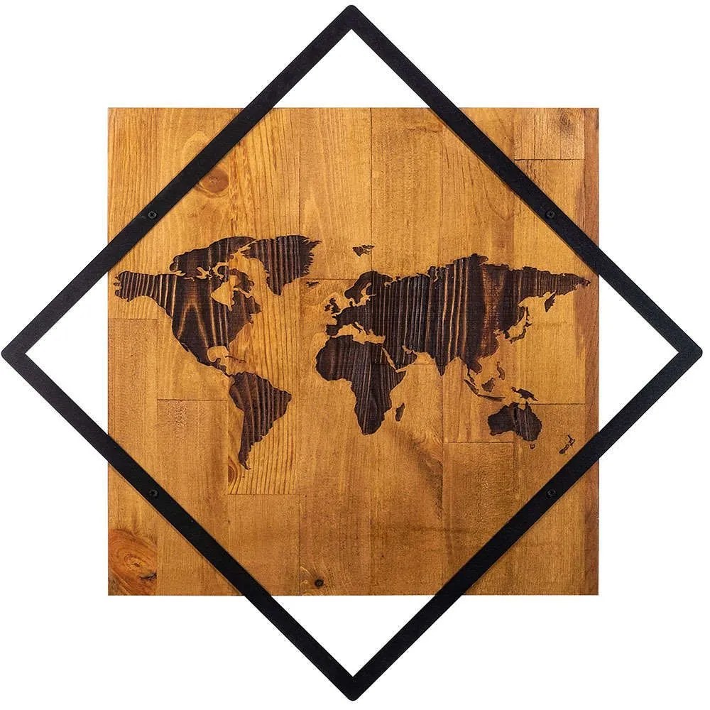 Διακοσμητικό Τοίχου World 899SKL2120 54x54cm Walnut-Black Wallity Μέταλλο,Ξύλο