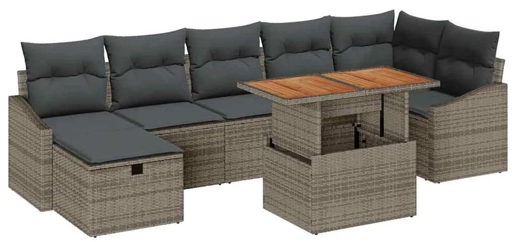 vidaXL Σετ Καναπέ Κήπου με μαξιλάρι 8 pcs Γκρι Πολυ ράταν