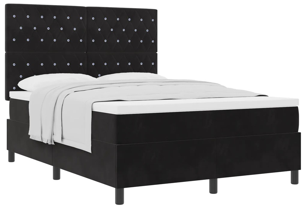 vidaXL Κρεβάτι Box Spring με Στρώμα Μαύρο 160x200 εκ Βελούδο