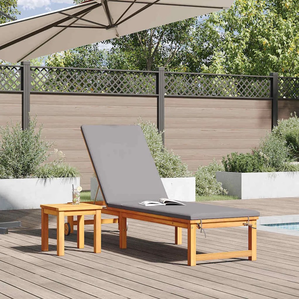vidaXL Ξαπλώστρα με μαξιλάρι Καφέ 53 x 202 x 89εκ Μασίφ ξύλο ακακίας