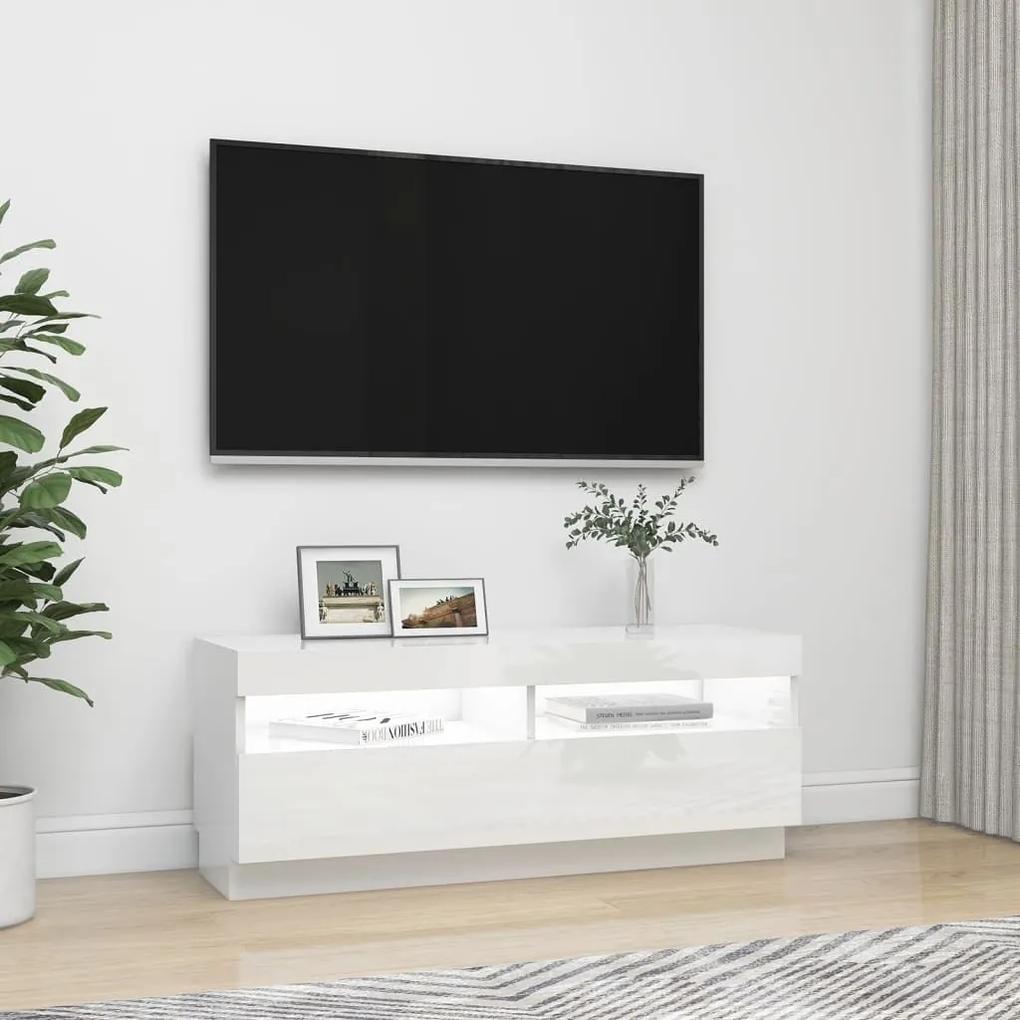 Έπιπλο Τηλεόρασης με LED Γυαλιστερό Λευκό 100 x 35 x 40 εκ. - Λευκό