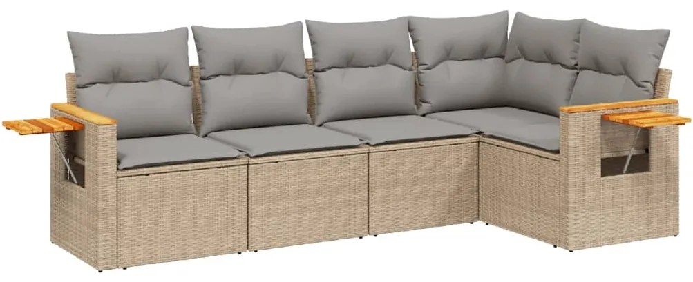 vidaXL Σετ Καναπέ Κήπου 5 τεμ. Μπεζ Συνθετικό Ρατάν με Μαξιλάρι