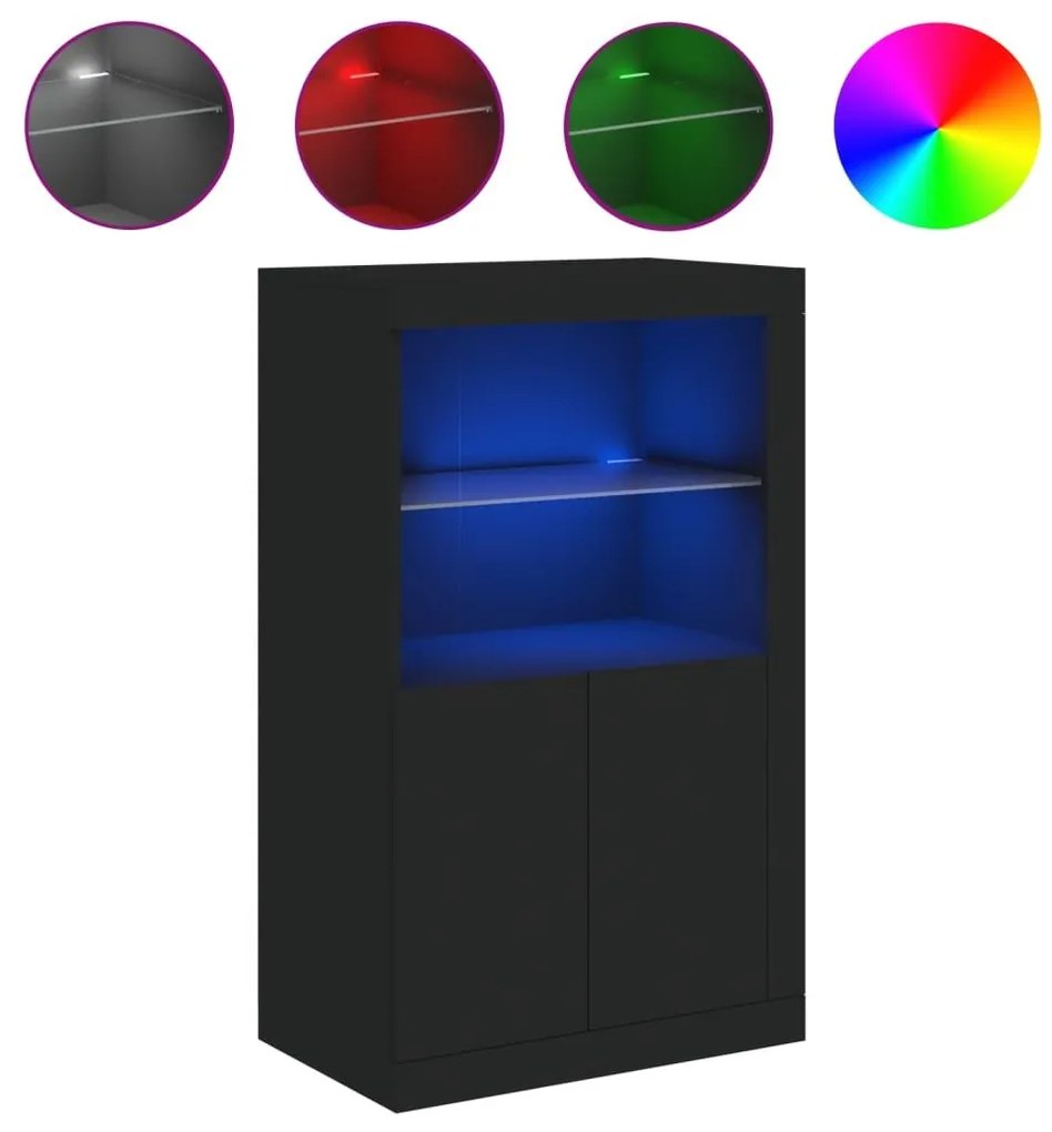 Ντουλάπι Βοηθητικό με Φώτα LED Μαύρο από Επεξεργασμένο Ξύλο - Μαύρο