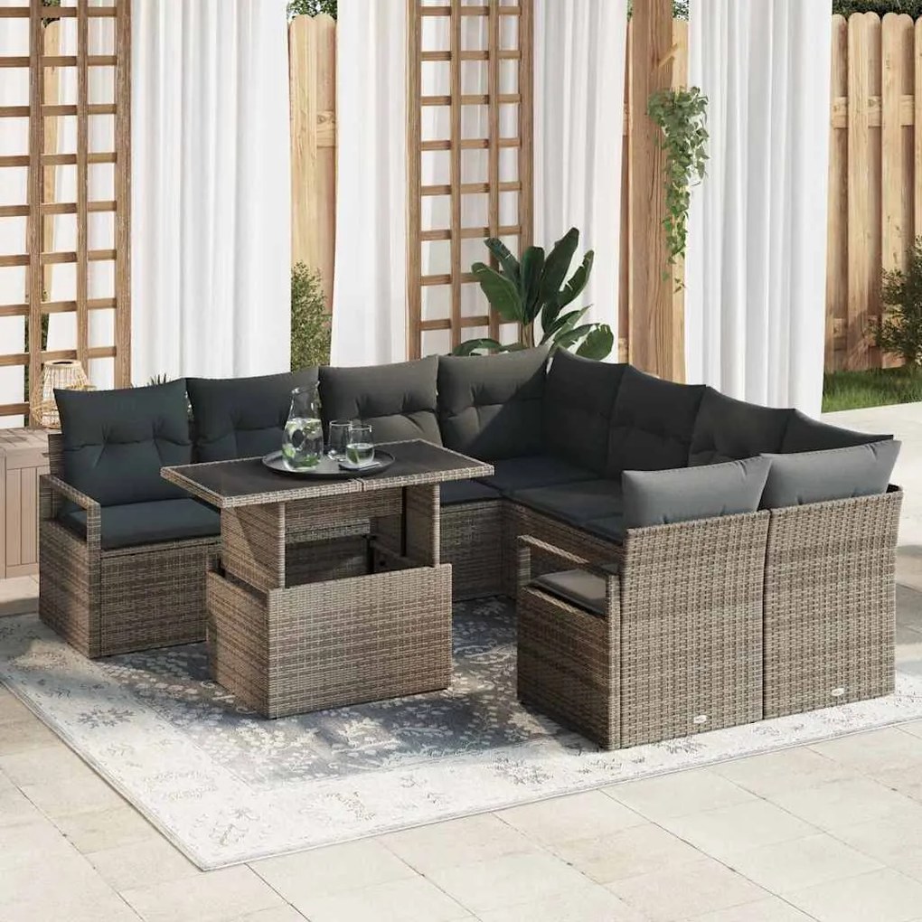 vidaXL Σετ Καναπέ Κήπου με μαξιλάρι 9 pcs Γκρι 100 x 55 x 73 εκ