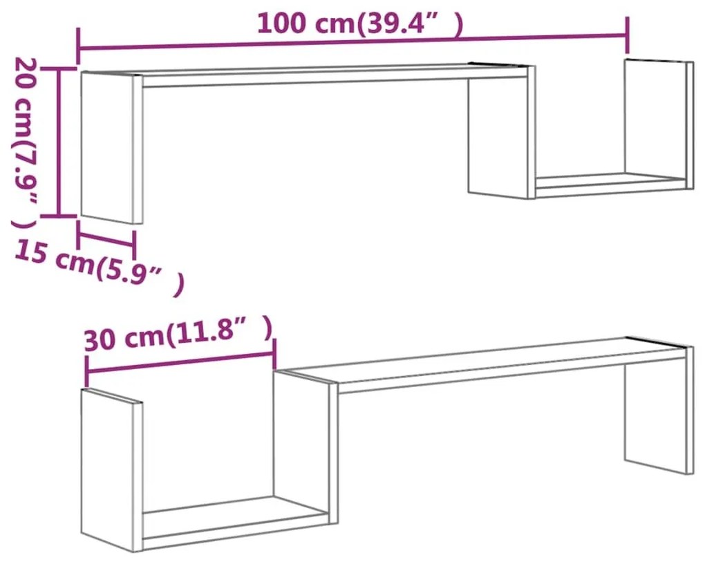 Ράφια Τοίχου 2 τεμ. Καφέ Δρυς 100x15x20 εκ. Επεξεργασμένο Ξύλο - Καφέ