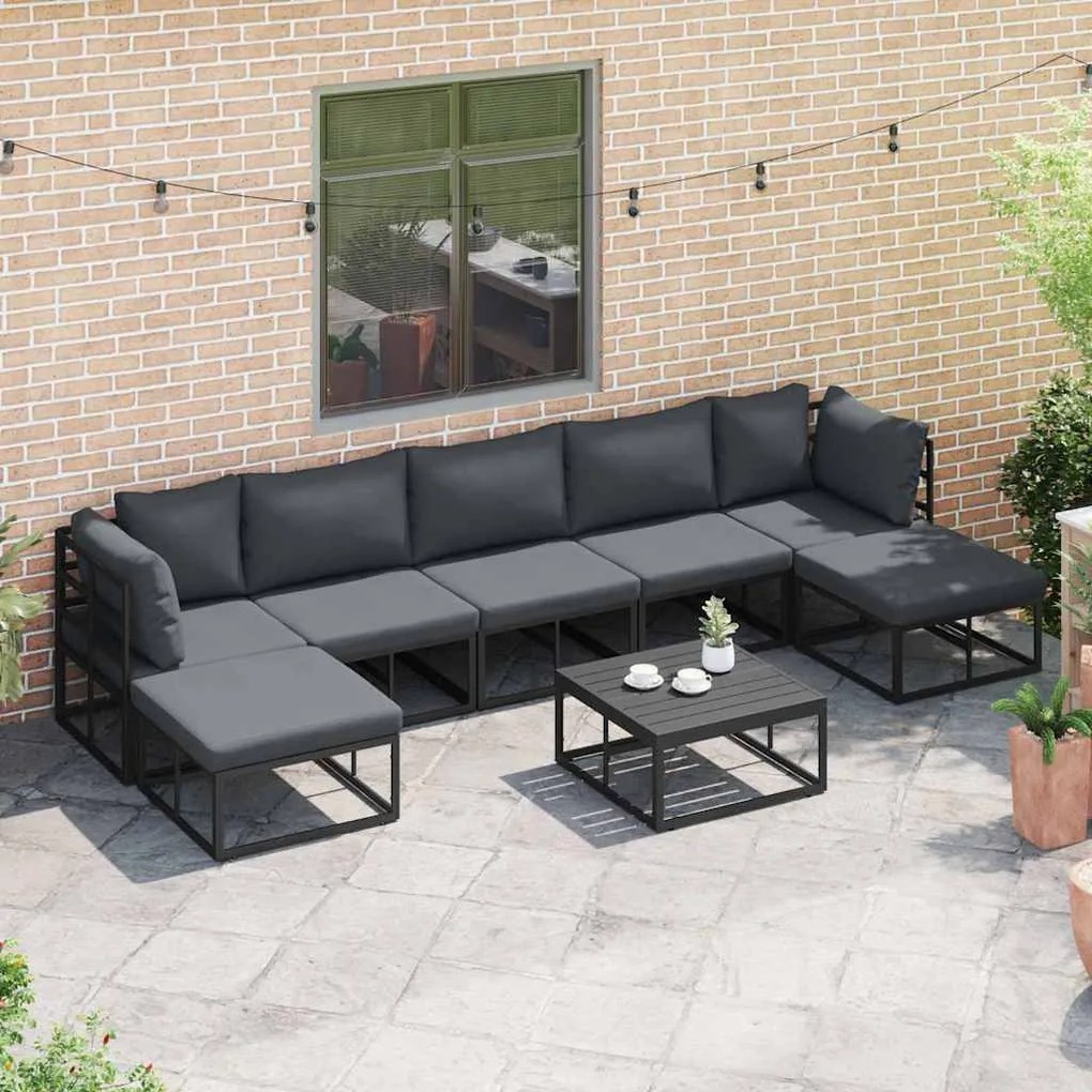 vidaXL Σετ Καναπέ Κήπου με μαξιλάρι 7 pcs Μαύρο Αλουμίνιο
