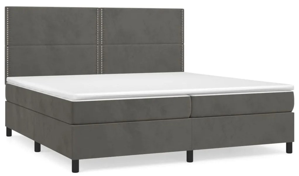 Κρεβάτι Boxspring με Στρώμα Σκούρο Γκρι 200x200 εκ. Βελούδινο - Γκρι