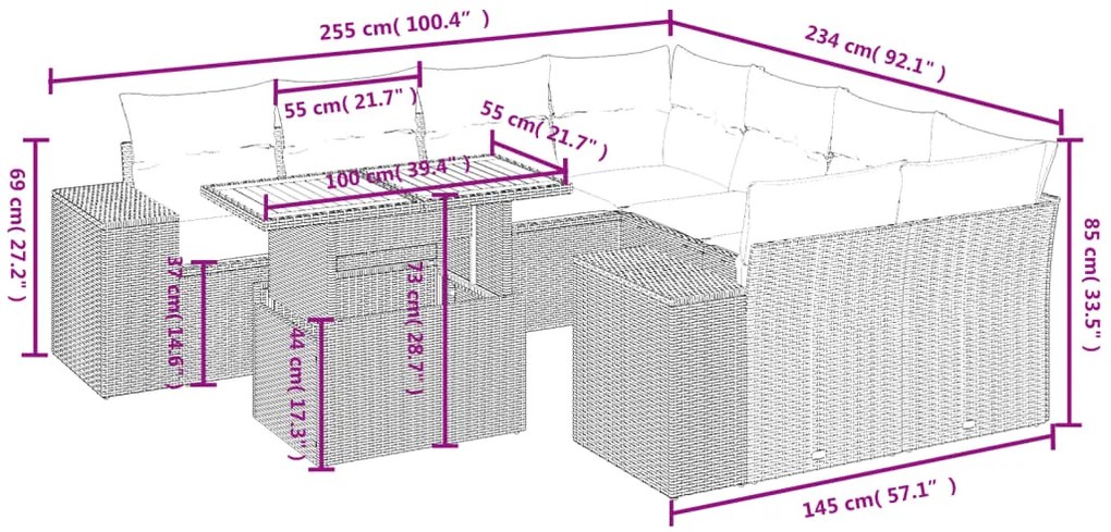 vidaXL Σαλόνι Κήπου Σετ 9 Τεμαχίων Μαύρο από Συνθ. Ρατάν με Μαξιλάρια
