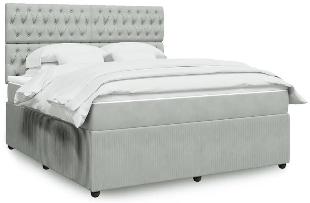 vidaXL Κρεβάτι Boxspring με Στρώμα Ανοιχτό Γκρι 180x200 εκ. Βελούδινο