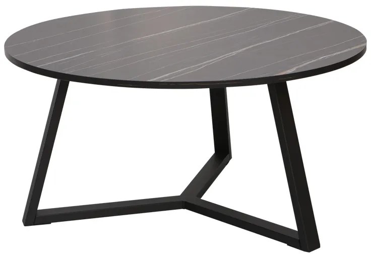 Τραπέζι σαλονιού Berton pakoworld σε όψη μαρμάρου με μαύρο μέταλλο Φ80x40εκ