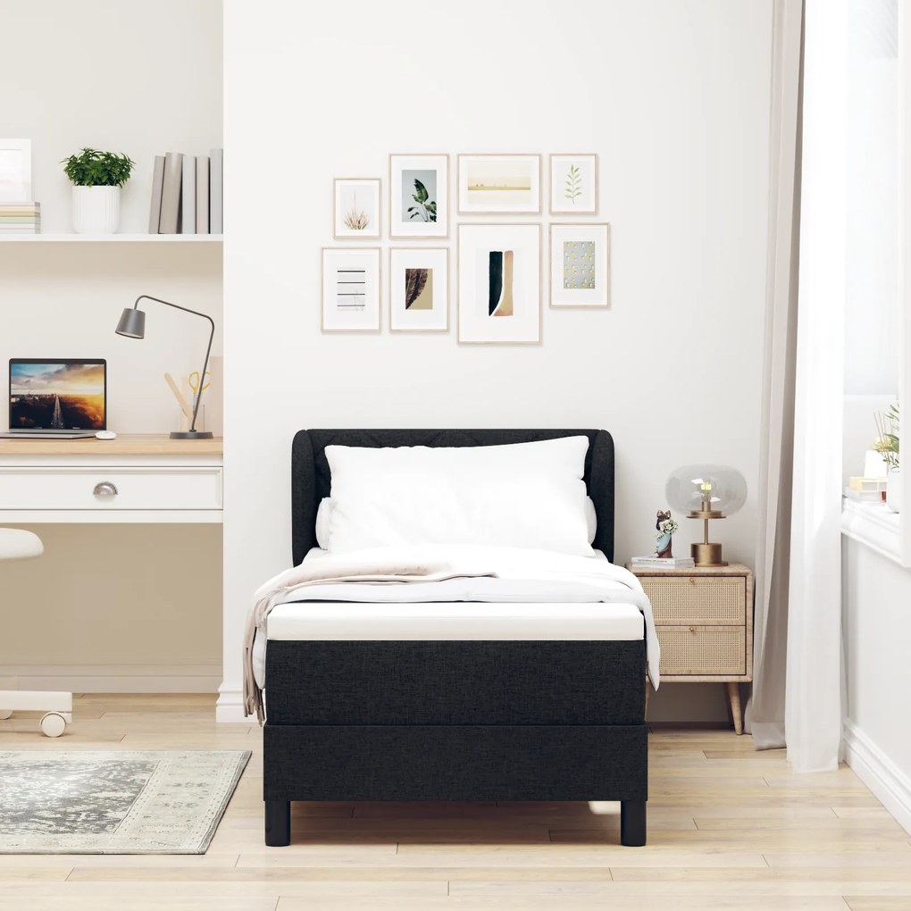 vidaXL Κρεβάτι Box Spring  με Στρώμα Μαύρο 80x200 εκ. Υφασμα