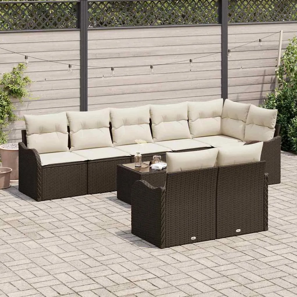 vidaXL Σετ Καναπέ Κήπου με μαξιλάρι 9 pcs Καφέ, λευκό Πολυ ράταν