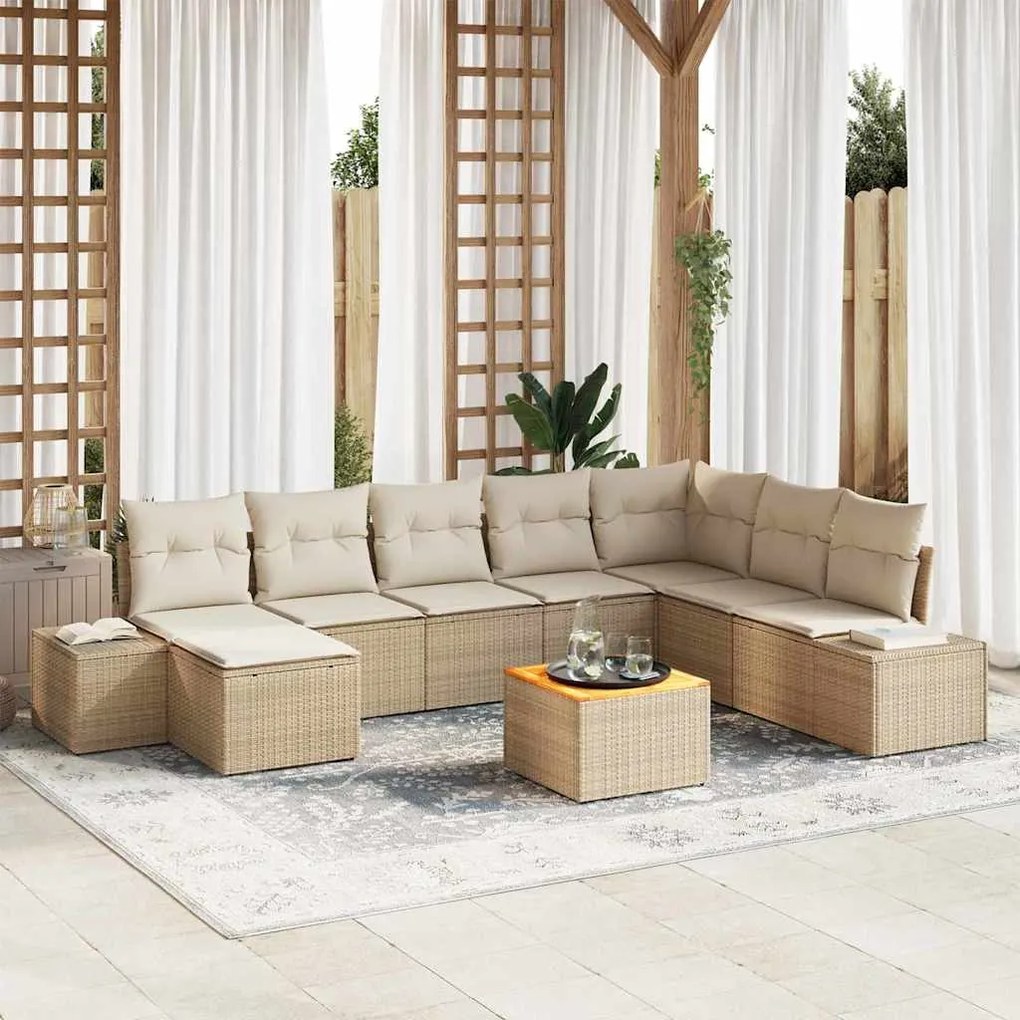vidaXL Σετ Καναπέ Κήπου 9 pcs Beige, λευκό