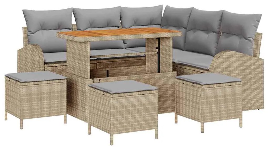 vidaXL Σετ Καναπέ Κήπου με μαξιλάρι 9 pcs Μπεζ συνθετικό ρατάν