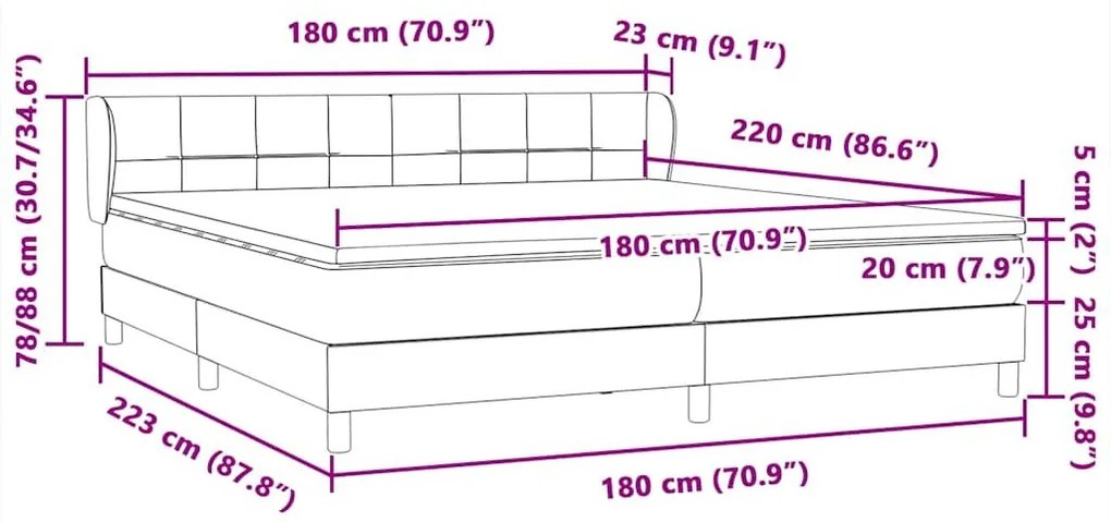 Box Spring κρεβάτι με στρώματα ανοιχτό γκρι 180x220cm Βελούδινο - Γκρι