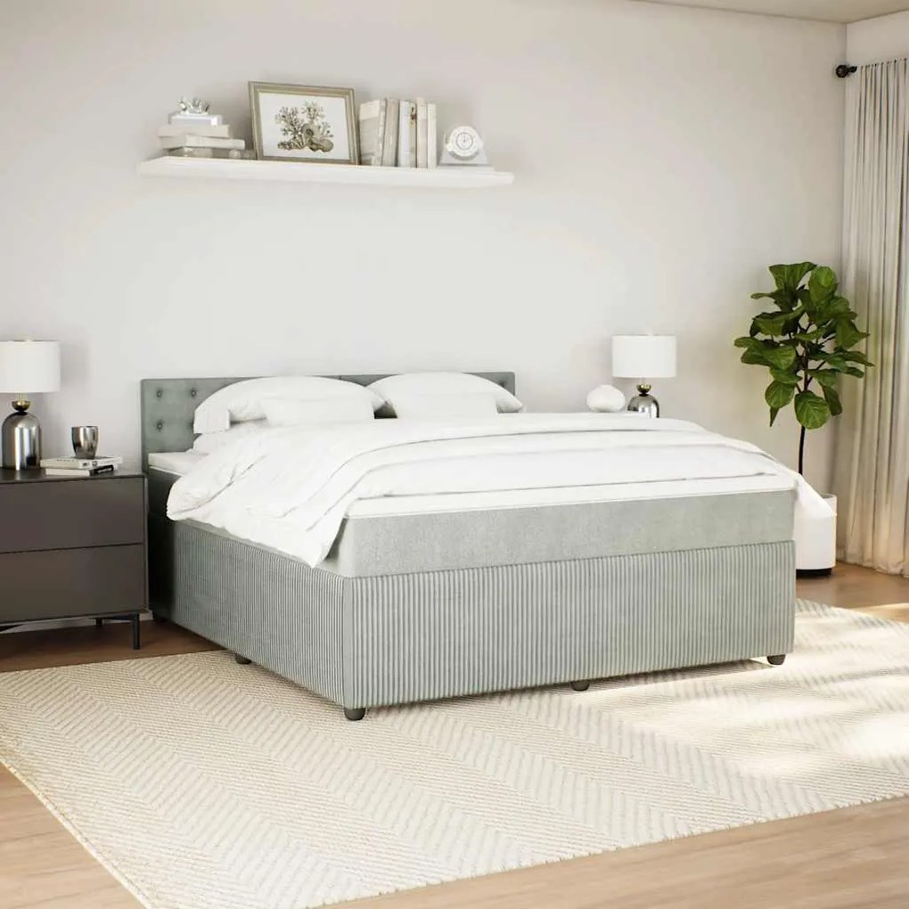vidaXL Κρεβάτι Boxspring με Στρώμα Ανοιχτό Γκρι 180x200 εκ. Βελούδινο