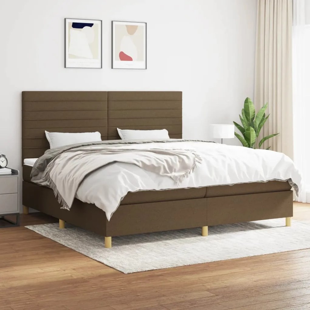 vidaXL Κρεβάτι Boxspring με Στρώμα Σκούρο Καφέ 200x200 εκ. Υφασμάτινο