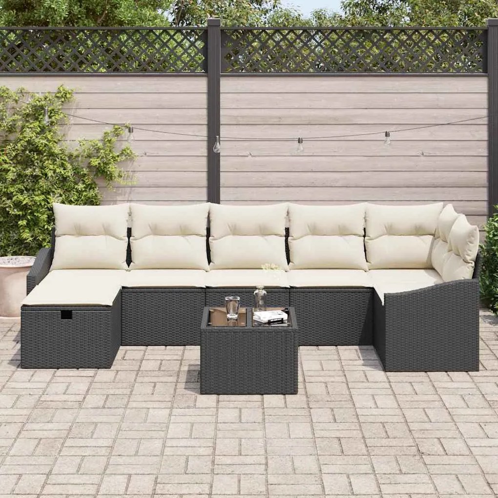 vidaXL Σετ Καναπέ Κήπου 8 pcs Μαύρο 55 x 62 x 69 εκ Πολυ ράταν