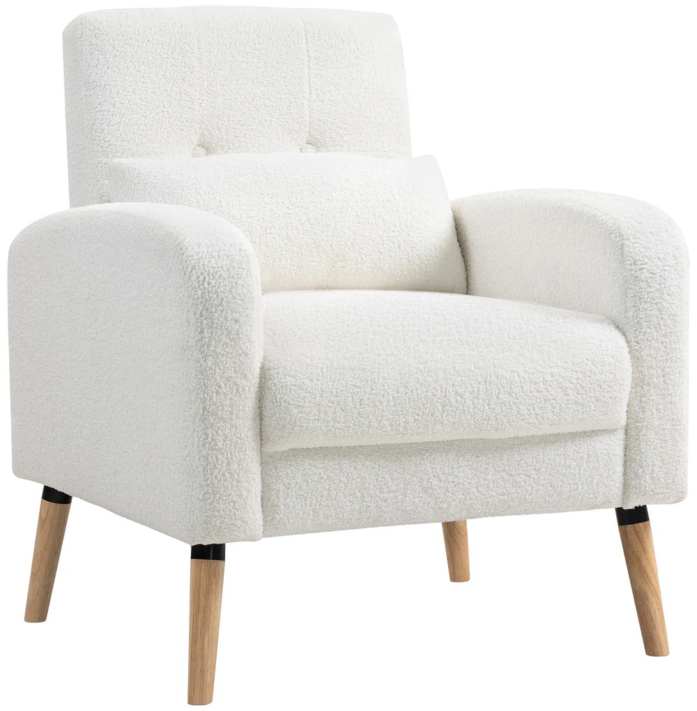 HOMCOM Μοντέρνα πολυθρόνα, πολυθρόνα με πόδια από καουτσούκ, οσφυϊκό μαξιλάρι, για σαλόνι, υπνοδωμάτιο, γραφείο, λευκό