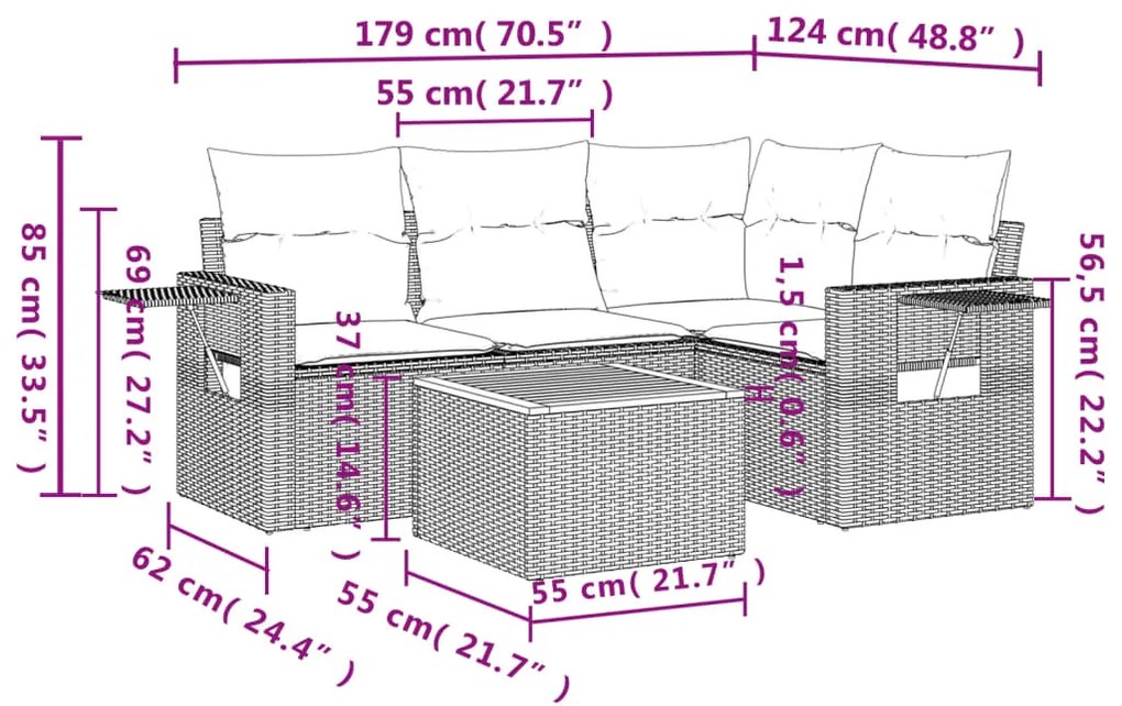 vidaXL Σετ Καναπέ Κήπου 5 τεμ. Μπεζ Συνθετικό Ρατάν με Μαξιλάρι