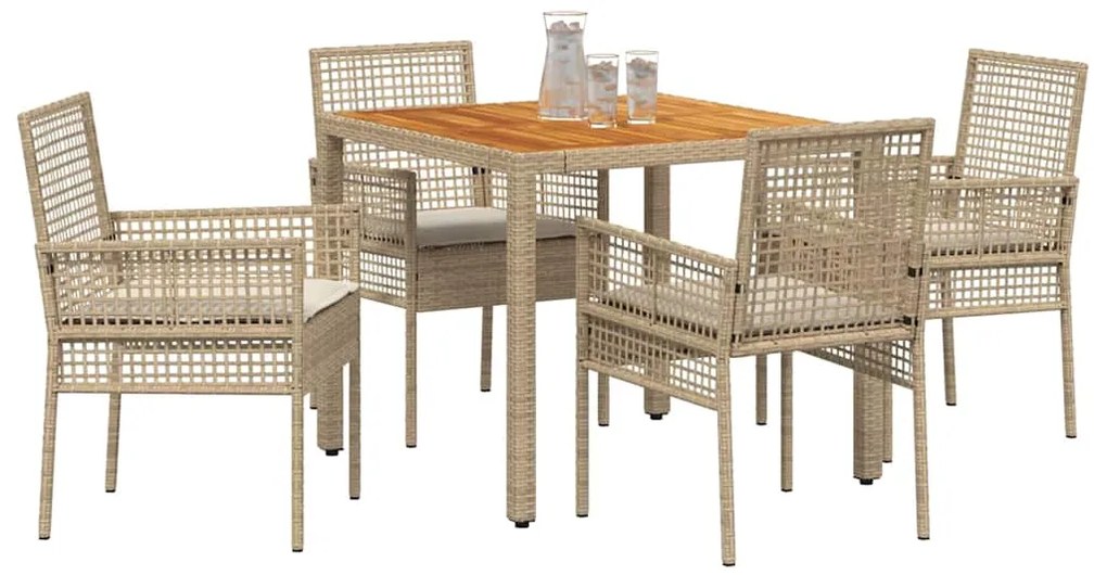 vidaXL Σέτ φαγητού για κήπο 5 pcs Μπεζ Πολυ ράταν
