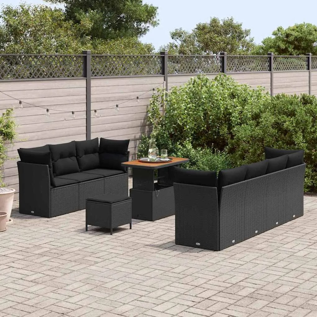 vidaXL Σετ Καναπέ Κήπου Ρυθμιζόμενο ύψος 10 pcs Μαύρο συνθετικό ρατάν