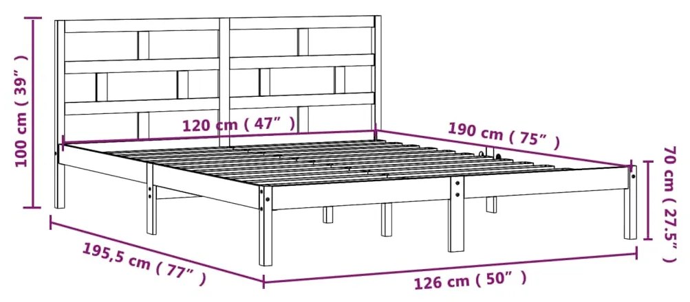 Πλαίσιο Κρεβατιού Μαύρο 120 x 190 εκ. Μασίφ Ξύλο Small Double - Μαύρο