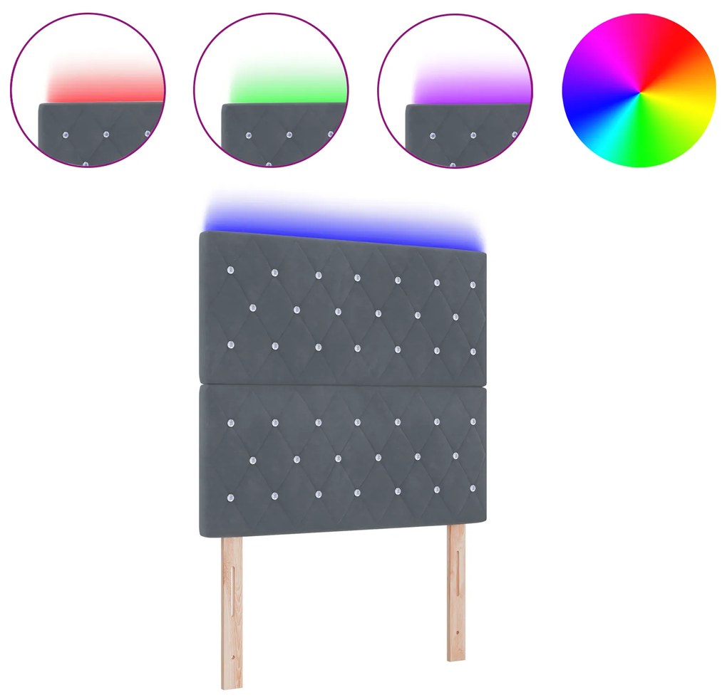 vidaXL LED Προσκέφαλο Σκούρο Γκρι 100 εκ Βελούδο