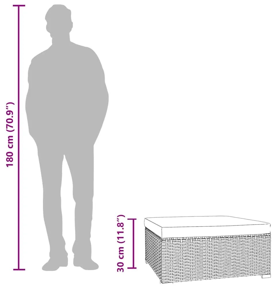 vidaXL Υποπόδιο Κήπου Μαύρο 70x70x30 εκ. Συνθετικό Ρατάν με Μαξιλάρι