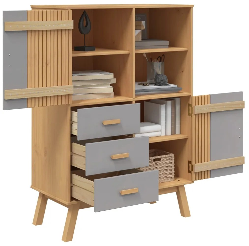 vidaXL Ντουλάπι OLDEN Γκρι και Καφέ 85x43x125 εκ. Μασίφ Ξύλο Πεύκου