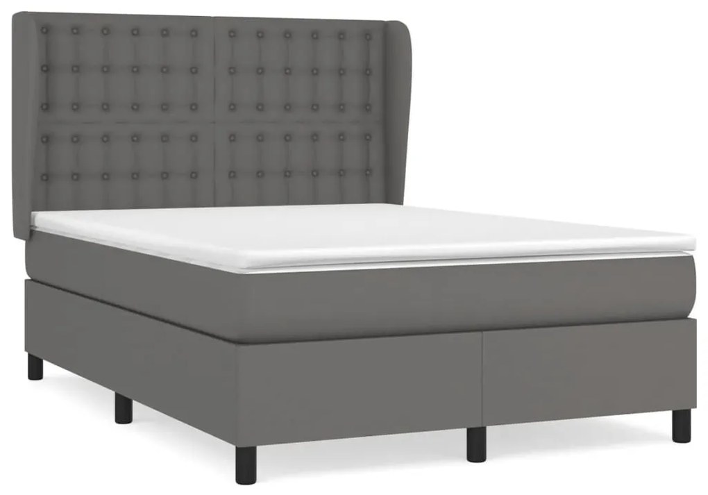 Κρεβάτι Boxspring με Στρώμα Γκρι 140x190εκ. από Συνθετικό Δέρμα - Γκρι