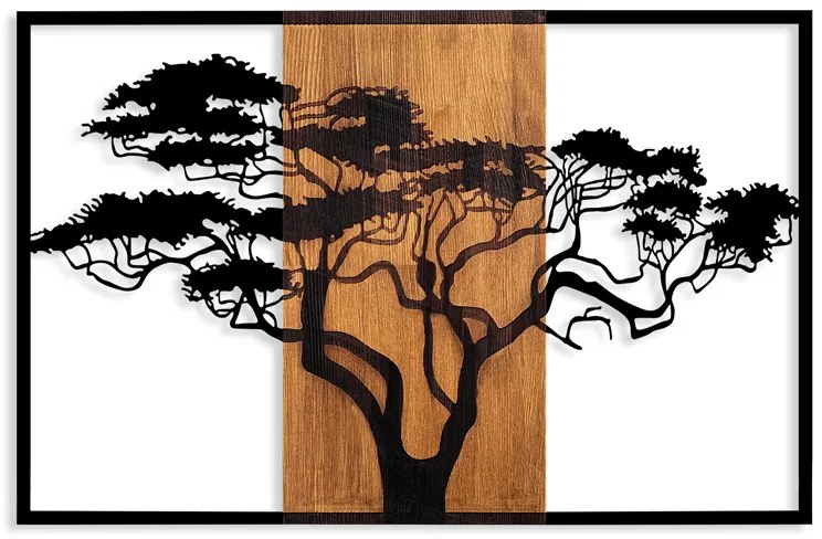 Διακοσμητικό τοίχου Acacia Tree Megapap ξύλινο - μεταλλικό χρώμα καρυδί - μαύρο 90x3x58εκ.-GP052-0079