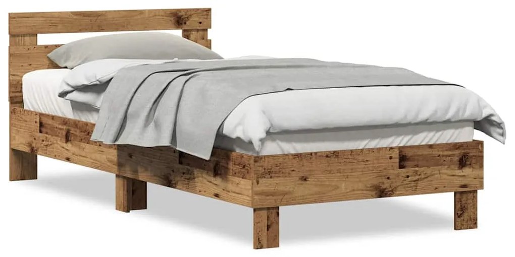 vidaXL Σκελετός Κρεβατιού με κεφαλάρι Παλιό ξύλο 203 x 95 x 70 εκ