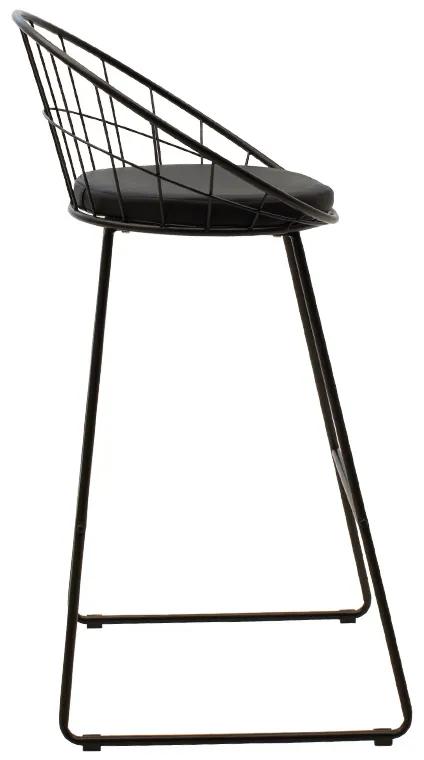 Σκαμπό μπαρ Seth pakoworld μεταλλικό μαύρο με μαξιλάρι PVC μαύρο - Μέταλλο - 058-000022