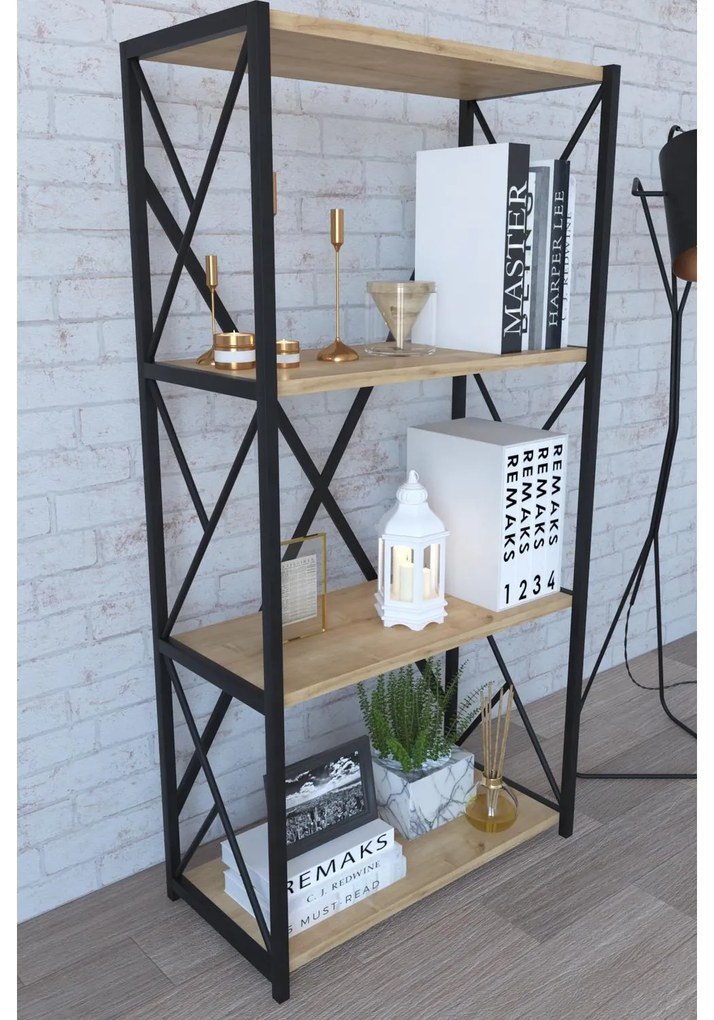 Βιβλιοθήκη ArteLibre IKE Δρυς/Μαύρο Μοριοσανίδα/Μέταλλο 70x34x114.5cm